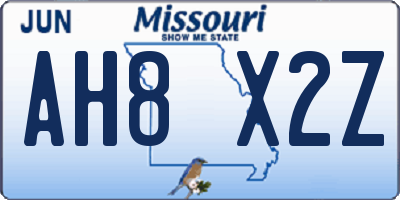 MO license plate AH8X2Z