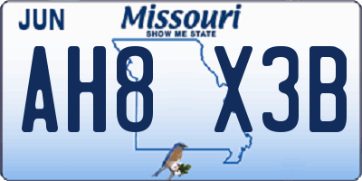 MO license plate AH8X3B