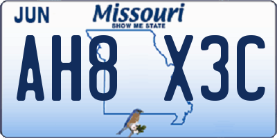 MO license plate AH8X3C