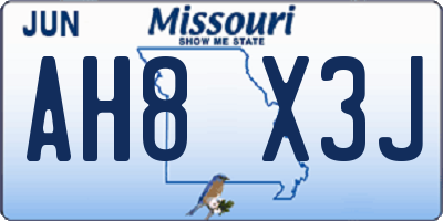 MO license plate AH8X3J