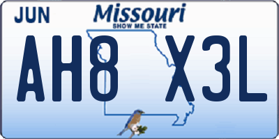 MO license plate AH8X3L