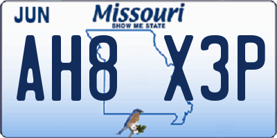MO license plate AH8X3P