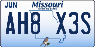 MO license plate AH8X3S