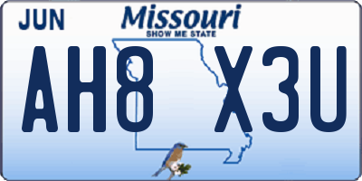 MO license plate AH8X3U