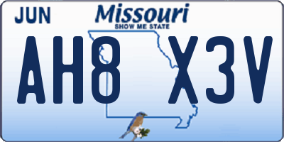 MO license plate AH8X3V