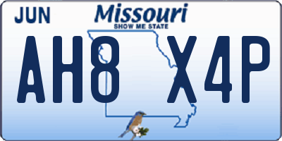 MO license plate AH8X4P