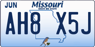 MO license plate AH8X5J