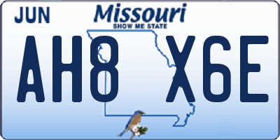 MO license plate AH8X6E