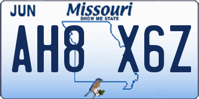 MO license plate AH8X6Z