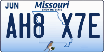 MO license plate AH8X7E