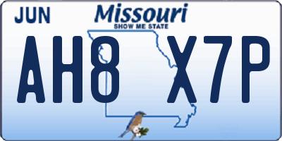 MO license plate AH8X7P