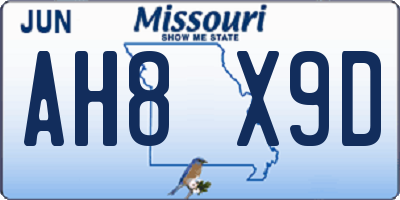 MO license plate AH8X9D