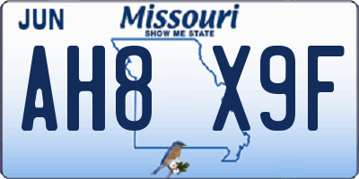 MO license plate AH8X9F