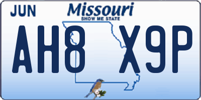 MO license plate AH8X9P