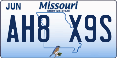MO license plate AH8X9S