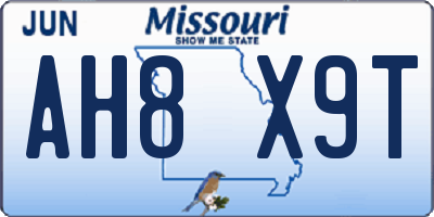 MO license plate AH8X9T
