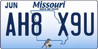 MO license plate AH8X9U
