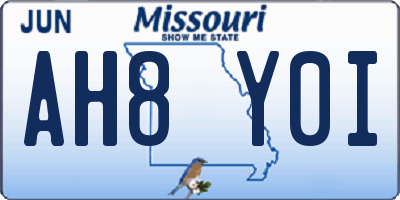 MO license plate AH8Y0I