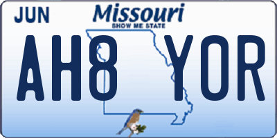 MO license plate AH8Y0R