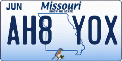 MO license plate AH8Y0X