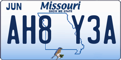 MO license plate AH8Y3A