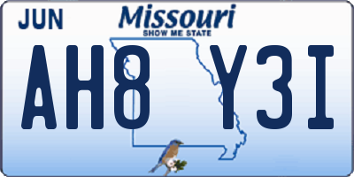 MO license plate AH8Y3I