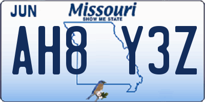 MO license plate AH8Y3Z