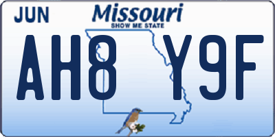 MO license plate AH8Y9F