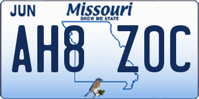 MO license plate AH8Z0C