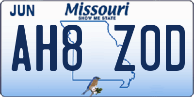 MO license plate AH8Z0D
