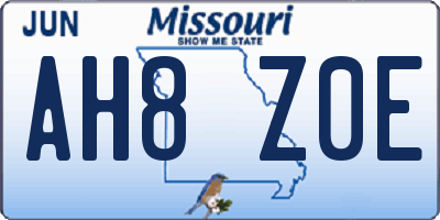 MO license plate AH8Z0E