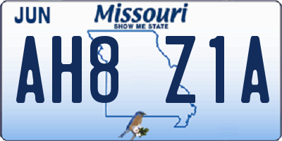 MO license plate AH8Z1A