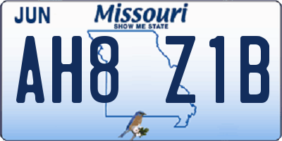 MO license plate AH8Z1B