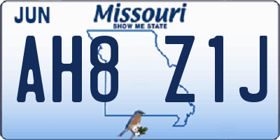 MO license plate AH8Z1J