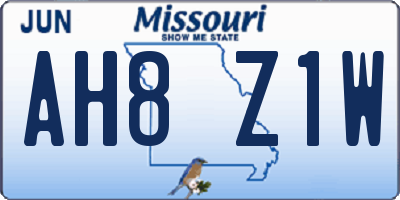 MO license plate AH8Z1W