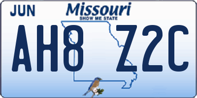 MO license plate AH8Z2C