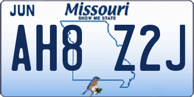 MO license plate AH8Z2J