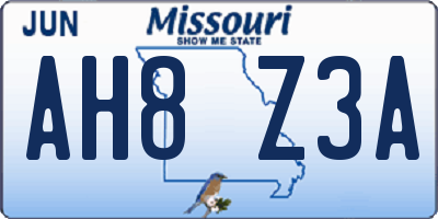 MO license plate AH8Z3A