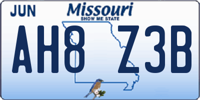 MO license plate AH8Z3B