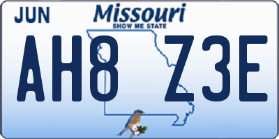 MO license plate AH8Z3E