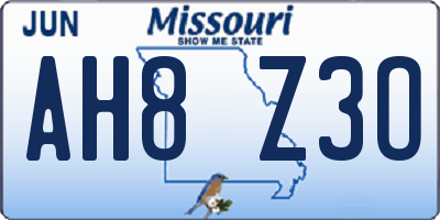 MO license plate AH8Z3O