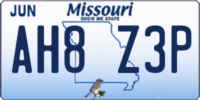 MO license plate AH8Z3P