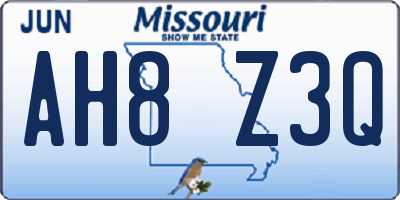 MO license plate AH8Z3Q