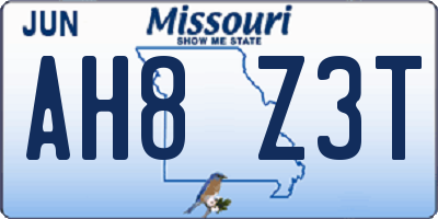 MO license plate AH8Z3T