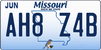 MO license plate AH8Z4B