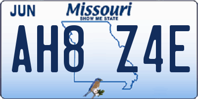 MO license plate AH8Z4E