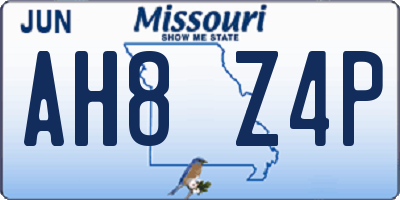 MO license plate AH8Z4P