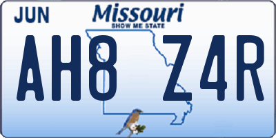 MO license plate AH8Z4R