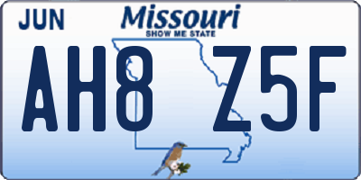 MO license plate AH8Z5F
