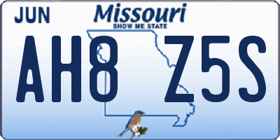 MO license plate AH8Z5S
